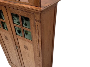 Arts & Crafts Art Nouveau Bookcase with Original Green Glass, 1900s